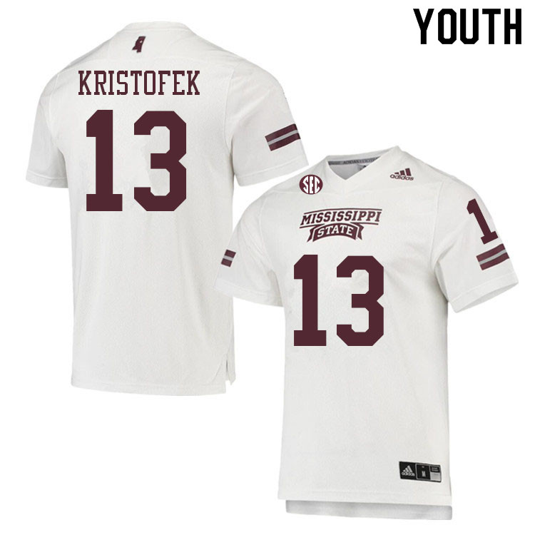 Youth #13 Jack Kristofek Mississippi State Bulldogs College Football Jerseys Sale-White - Click Image to Close